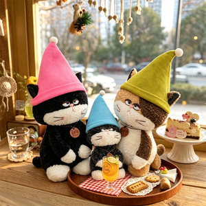 Cute Grumpy <b>Cat</b> Plush Doll With Pointed Pom Pom <b>Hat</b> Soft Stuffed Kitten Toy For Kids Birthday Gift Home Room Decoration - Product Image 2
