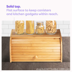 Caja de pan de bambú, almacenamiento de madera con tapa para pan y pasteles, uso doméstico, tipo enrollable, color sólido - Product Image 2