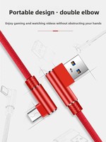 Câble USB-A/Micro/Type-C en nylon tressé rouge de haute qualité, double coudé à angle droit, charge rapide 90 degrés pour téléphone portable