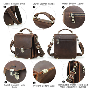 Sac messager pour <span class=keywords><strong>homme</strong></span> en cuir véritable Crazy Horse de qualité supérieure, <span class=keywords><strong>sacoche</strong></span> à rabat multi-compartiments avec pieds de protection pour les trajets quotidiens et les loisirs - Product Image 6