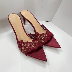 Women's Delicate Lace Satin <b>Pointed</b> Toe High Heel Mules on Stiletto Heeled Sandals for Evening Party Daily Elegant Wear - Product Image 4