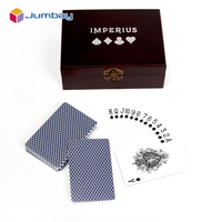 Jeu de cartes à jouer personnalisé de luxe à double jeu, 100 % plastique, avec boîte cadeau en bois foncé poli, cartes de poker étanches