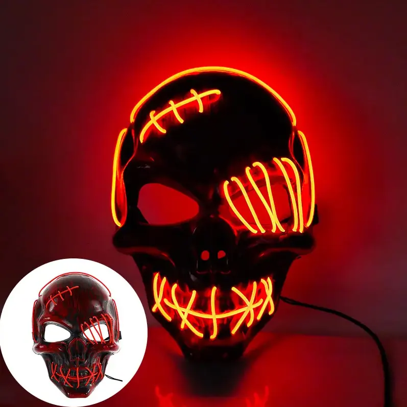 Maschera di spurgo illuminata di Halloween spaventosa all'ingrosso, maschera di spurgo integrale al Neon con filo luminoso, maschere di Halloween a LED per feste in maschera