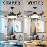 Lustre moderne noir de 42 pouces Ventilateur de plafond rétractable à LED à 6 vitesses et moteur CC silencieux avec lumière