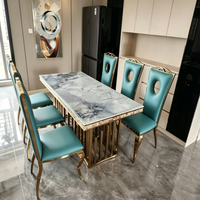 Chaise de salle à manger de luxe en acier inoxydable avec dossier haut, cadre ovale ajouré, en cuir PU, pour la maison, l'hôtel, l'extérieur, les banquets et les mariages