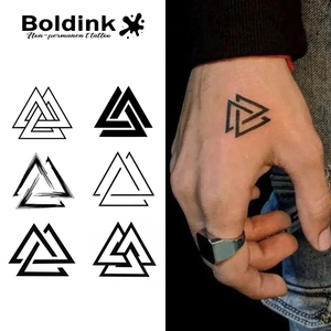 Autocollant de <span class=keywords><strong>tatouage</strong></span> semi-permanent à l'encre végétale, motif <span class=keywords><strong>triangle</strong></span> viking Valknut, pour la main, le bras, le corps, imperméable, longue durée (2 semaines) - Product Image 1