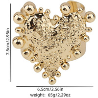 Bracelet en métal haut de gamme pour femme, design cœur ouvert large, style rétro doré exagéré