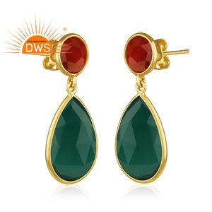 Two Colour Onyx Gemstone Earring Dangle Designer Silver Earring Women's Gold Plated Jewelry Manufacturer - Product Image 2