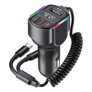 Cargador Rápido para Auto PD 30W con Cable Enrollado Integrado, Doble USB C y Pantalla Digital para <span class=keywords><strong>iPhone</strong></span> 17 16 15 <span class=keywords><strong>14</strong></span> <span class=keywords><strong>Pro</strong></span> <span class=keywords><strong>Max</strong></span> - Product Image 1