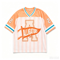 Maillot de football surdimensionné en maille pour femme, t-shirt streetwear vintage à col en V, imprimé graphique rayé, manches courtes