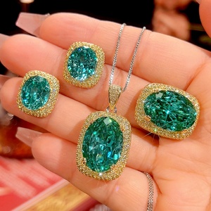 High End Eco-friendly Copper 13*18mm Green Zircon Pendant Earrings <b>Ring</b> <b>Set</b> Gold Plated Jewelry <b>Set</b> <b>Women</b> for Everyday Wear - Product Image 3