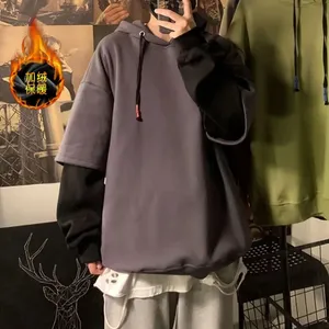 Người đàn ông của thời trang hai mảnh áo nỉ dày dây rút trùm đầu dài tay áo lỏng phù hợp với màu sắc rắn in kỹ thuật số cho mùa đông - Product Image 3