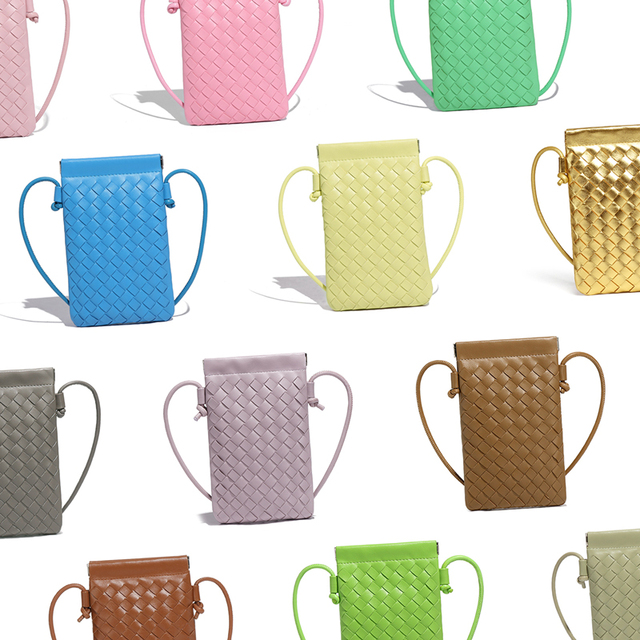 New Mini Woven PU Leather Phone Pouch Bag Cross Body Genuine Leather Handwoven Mobile Phone Pocket Shoulder Bag