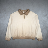 Sweatshirt Pria Model Boxy Custom Bordir 3D 370gsm French Terry Polo Half-Zip Distressed Wash Khaki Urban Workwear