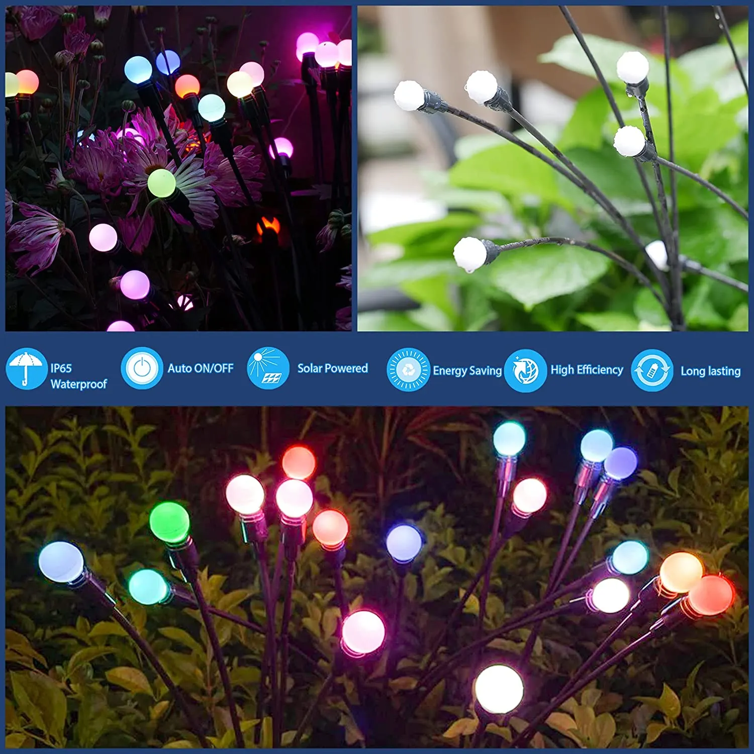 Rgb Warm White Firefly Starburst Swaying Led Solar Uplight Dança Do Vento Solar À Prova D' Água Firefly Lights Para A Iluminação Do Jardim