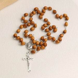 Chapelet Catholique en Bois, Colliers de Prière, Pendentifs Croix Carrés, Bijoux Religieux, Décorations, Prières d'Église, Cadeau de Pâques - Product Image 1