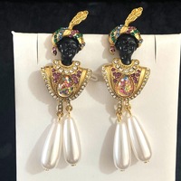 Boucles d'oreilles vintage, chefs tribaux indiens et arabes, figures égyptiennes anciennes, exotiques pour femmes