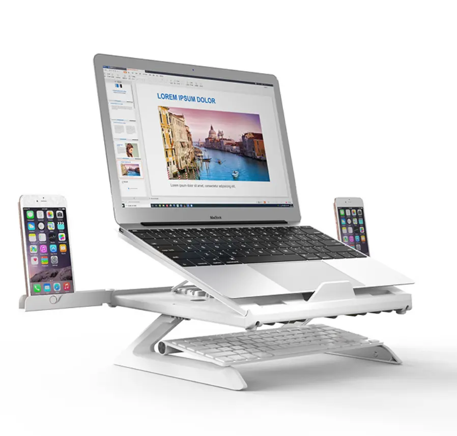 Suporte de notebook portátil ergonômico, vertical, altura, dobrável, ajustável, suporte de alumínio, mesa para macbook
