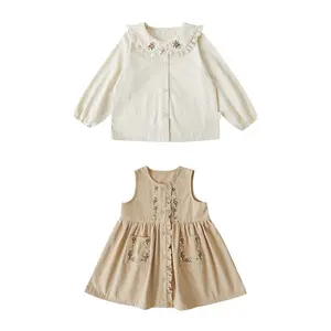 New Arrival Autumn Suit Baby Girls Embroidery Blouse Sleeveless Dresses Wholesale Kids Girls Shirt Top Clothing Dress Set