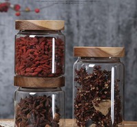 Pot de récipient de stockage extra-large en verre transparent avec couvercle en bois hermétique pour la farine, sucre, café, riz, biscuits dans la cuisine