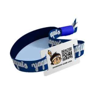 13.56MHz MIFARE 1k rfid woven wristband with QR code chip number printed