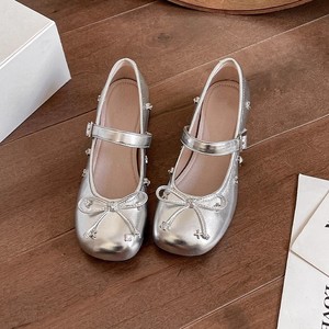 2026 Spring French Style Silver <b>Block</b> Heel Pumps Gentle Comfortable Breathable Casual Dress Shoes for Women - Product Image 2