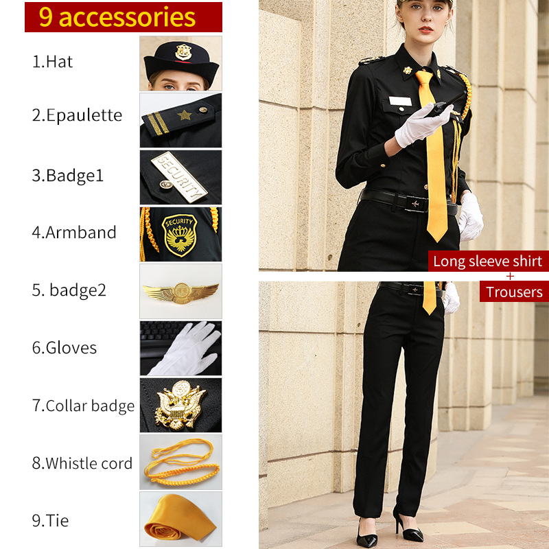 Costume chemise à manches longues + chapeau noir + épaulette 1 + 7 accessoires