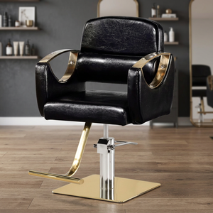 Fauteuil de barbier en cuir PU noir, chaise de coiffure hydraulique rembourrée pour salon de coiffure - Product Image 3