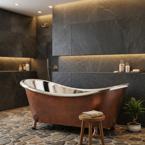 Baignoire autoportante à pattes, finition cuivre, grande, de luxe, portable, ovale, pour salle de bain, hôtel, villa, maison indienne - Product Image 3