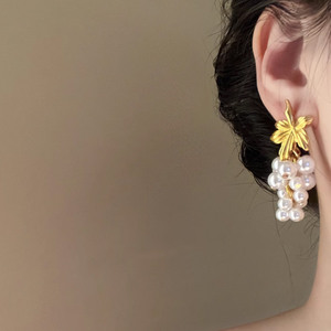 Boucles <span class=keywords><strong>d</strong></span>'oreilles créatives en perles vintage avec pompon et motif de <span class=keywords><strong>raisin</strong></span>, bijoux de luxe féeriques pour femmes - Product Image 2