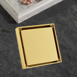 Siphon de sol carré en laiton brossé doré anti-odeur, insert de carrelage invisible pour douche, idéal pour salle de bain, hôtel, cuisine - Product Image 3