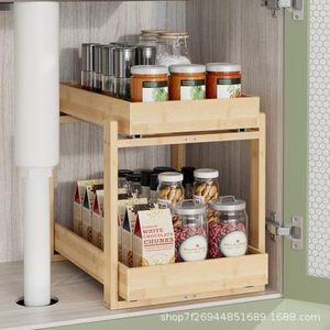 Étagère à épices en bois minimaliste moderne à 2 niveaux, organisateur de rangement sur pied pour cuisine, forme rectangulaire durable - Product Image 2