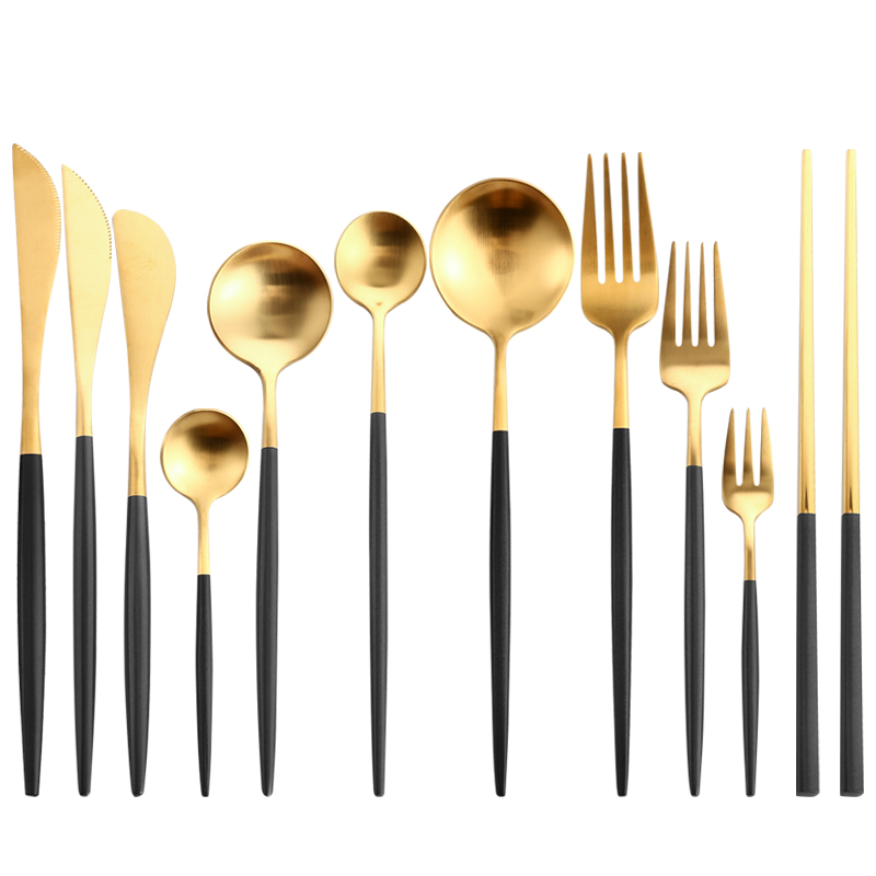Mate Black Gold Cutlery Set - Elegant Wedding Flatware