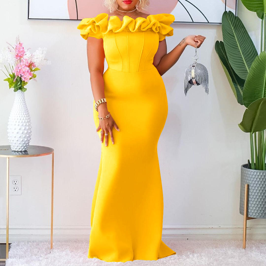 Ankara Gown Ankara Mermaid Gown with Ruffles Pearls