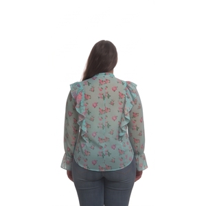 Women's Bohemian Chiffon Blouse With Ruffles Mandarin Collar Full Sleeve Paisley Print Loose Fit Spring Summer <b>Top</b> - Product Image 2