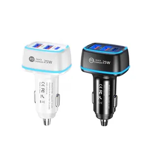 Adaptador de carga rápida USB C + 2 de 3 puertos, 25W, 43W, 36W, 20W, cargador de coche, adaptador de corriente de coche para teléfono móvil