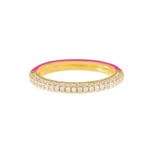 Milskye Desain Modern Perak Neon Merah Muda Enamel Perhiasan Cantik Cincin Tumpuk Pave Cz Cincin Band