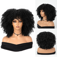 Perruque synthétique Afro Kinky Curly Bob avec frange, effet volumineux, fibre haute température, ondulations torsadées, dentelle transparente, pour femmes noires