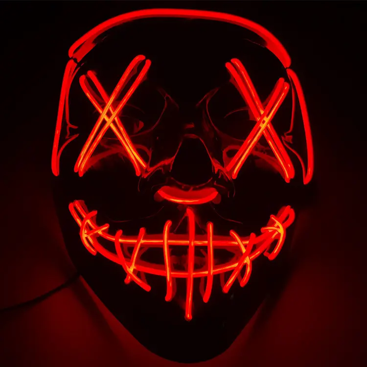 Halloween Rave kostum badut menakutkan pesta Cosplay Prop Bar Masquerade Joker mainan dewasa Led Neon topeng menyala