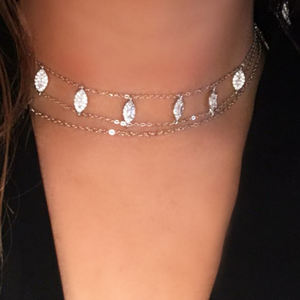 100% Plata de Ley 925 Sparking CZ boda compromiso joyería Marquesa CZ doble cadena enlace ojos ovalados mujeres gargantilla collar - Product Image 2