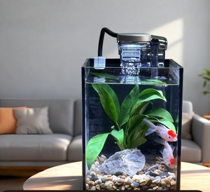 JSD Groothandel Jinjing Modern Ultra Helder Glas 5L Zwarte Achtergrond DIY Bureau <span class=keywords><strong>Aquarium</strong></span> Ecologisch Vis Schildpad <span class=keywords><strong>Aquarium</strong></span> LED Verlichting - Product Image 3