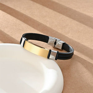 Bracelet en silicone personnalisé avec gravure, bracelet d'identification, barre rectangulaire en acier inoxydable, corde tressée en cuir, pour homme et femme - Product Image 4