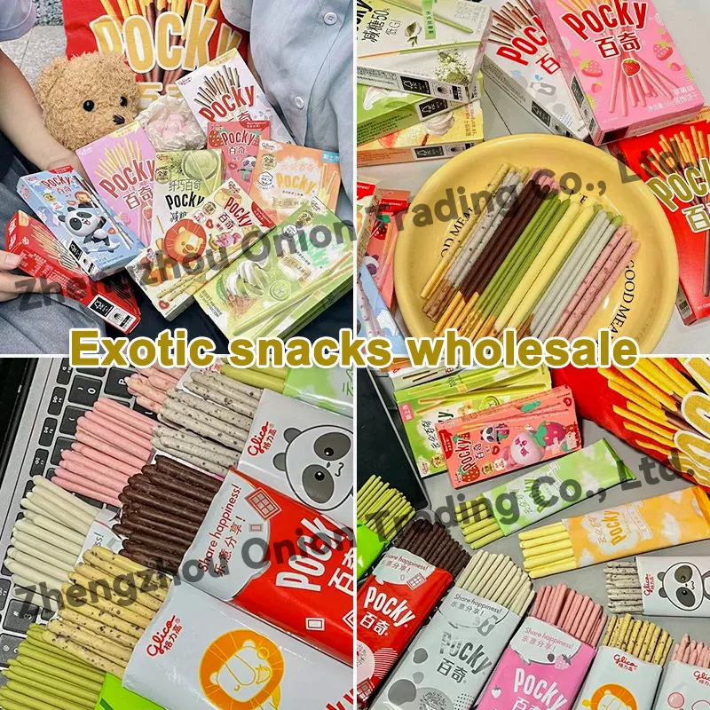 Atacado de lanches exóticos, palitos de chocolate, palitos de cacau, Glico Pocky, embalagens chinesas, etiquetas personalizáveis