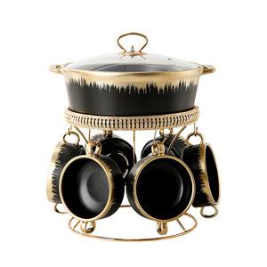Ensemble de marmites à soupe en céramique plaqué or nordique 2025 avec couvercle, motif personnalisable Phnom Penh, type assiette à salade - Product Image 2