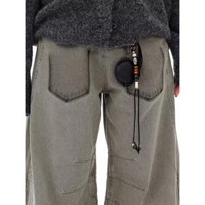 Jean décontracté unisexe coupe droite en denim délavé léger style rétro américain, avec plusieurs poches et délavage laser, idéal pour le printemps - Product Image 5