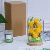 Bunga Mawar Awet Buatan Tangan Grosir dalam Kubah Kaca, Buket Bunga Abadi dengan Lumut dan Hydrangea untuk Hari Valentine, Hari Ibu, dan Dekorasi Rumah