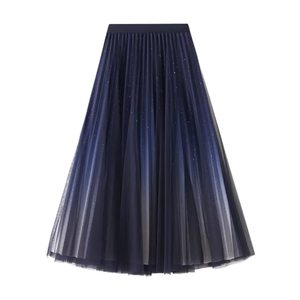 Falda midi plisada de gasa transpirable con degradado, corte A, estilo imperio, informal, de tul, con lentejuelas de estrella, para uso diario, con capas - Product Image 2