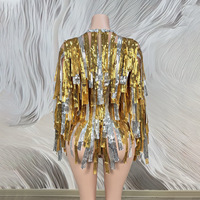 Nouvelle Collection 2026 : Costume de Danse Latine Chic pour Femme, Paillettes Brillantes et Franges, Combinaison Une Pièce Dorée à Manches Longues en Spandex/Polyester