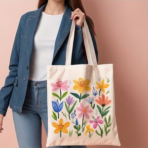 Cadeaux promotionnels, sac fourre-tout en toile imprimé avec des motifs de fleurs printanières en aquarelle, adapté à un usage quotidien, au shopping, à l'école et aux voyages - Product Image 4