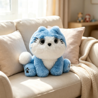 Boneka Kucing Biru Lembut, Mainan Hewan Isi Dakron Bordir, Pereda Stres, MOQ Rendah, OEM ODM, Hadiah Lucu untuk Anak